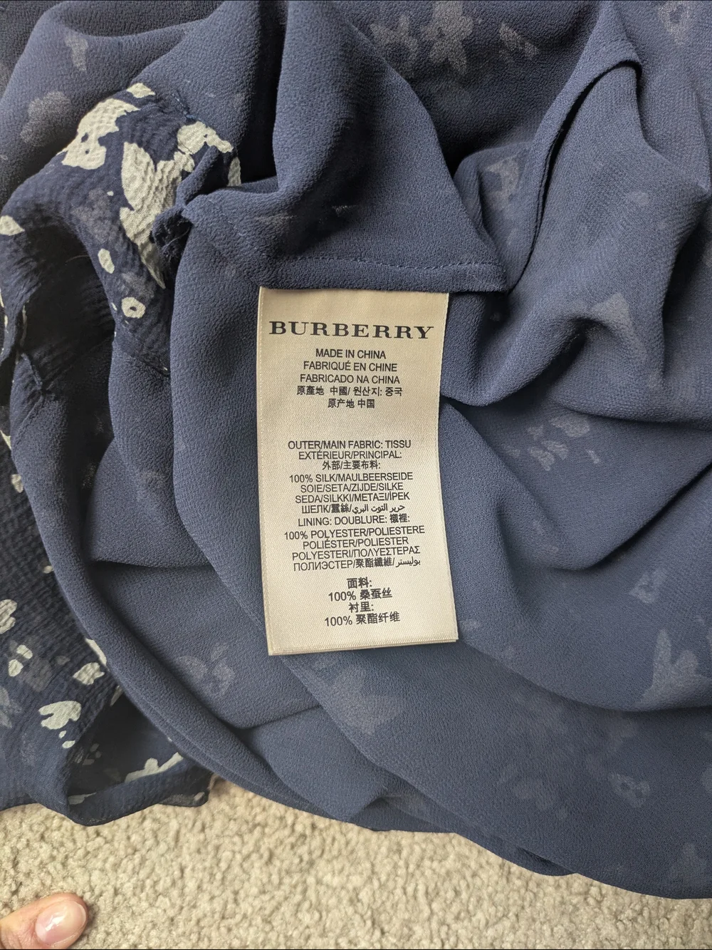 Burberry Brit Silk Navy Floral V-Neck Midi Dress Wedding Guest Brunch Summer - Picture 12 of 14
